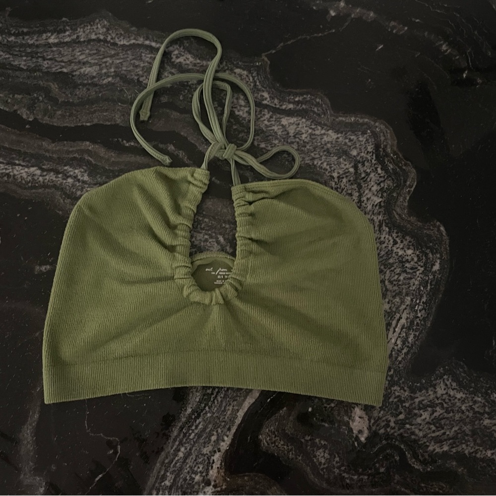 Urban Outfitters Green Ruched Halter Crop Top